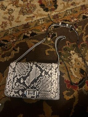 Rebecca Minkoff Black & White Snake-Print Crossbody with Silver Chain